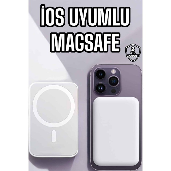 5000 Mah İOS Uyumlu Magsafe Kablosuz Şarj Hızlı Şarj Desteği