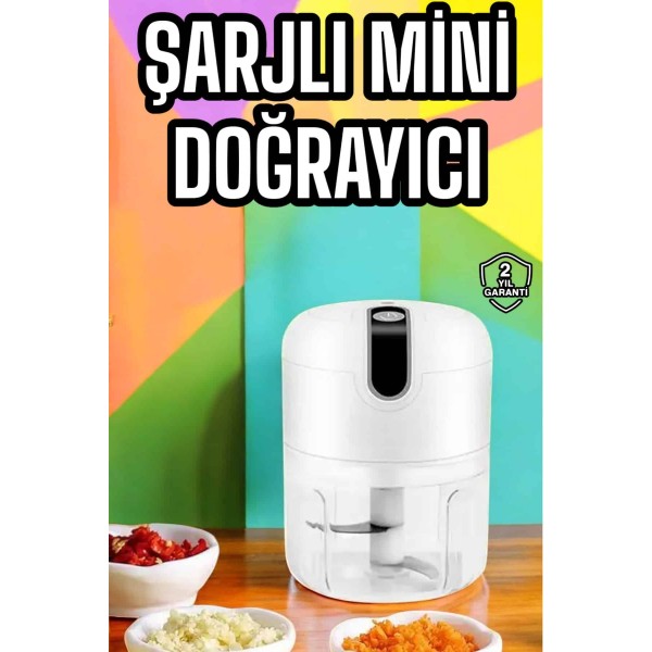 Şarjlı Portatif Doğrayıcı Mini Pratik Rondo El Doğrayıcı Üç Bıçaklı Çelik Bıçaklı