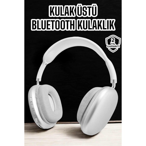 P9 Plus Kablosuz Kulak Üstü Bluetooth Kulaklık Beyaz Yüksek Ses Kaliteli