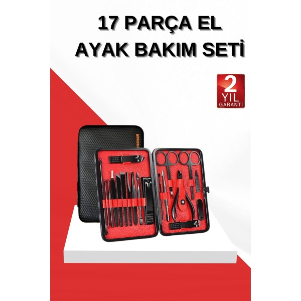 17 Parça Manikür Seti El ve Ayak Bakımı Törpü Cımbız Tırnak Temizleme