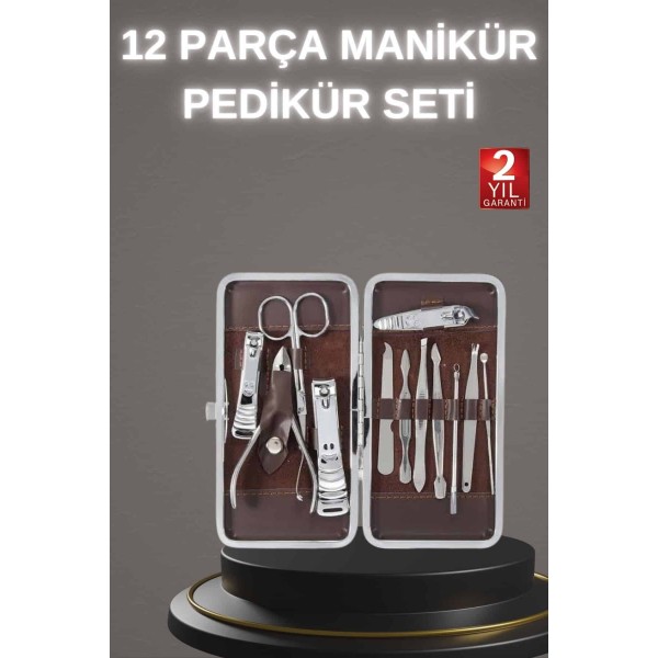 12 Parça Paslanmaz Çelik Kompakt ve Taşınabilir Manikür Makası Tırnak Makası