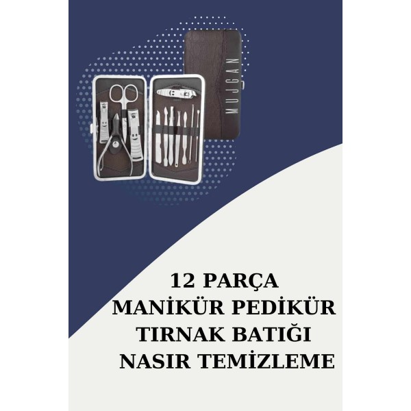 12 Parça Paslanmaz Çelik Kompakt ve Taşınabilir Manikür Makası Tırnak Makası
