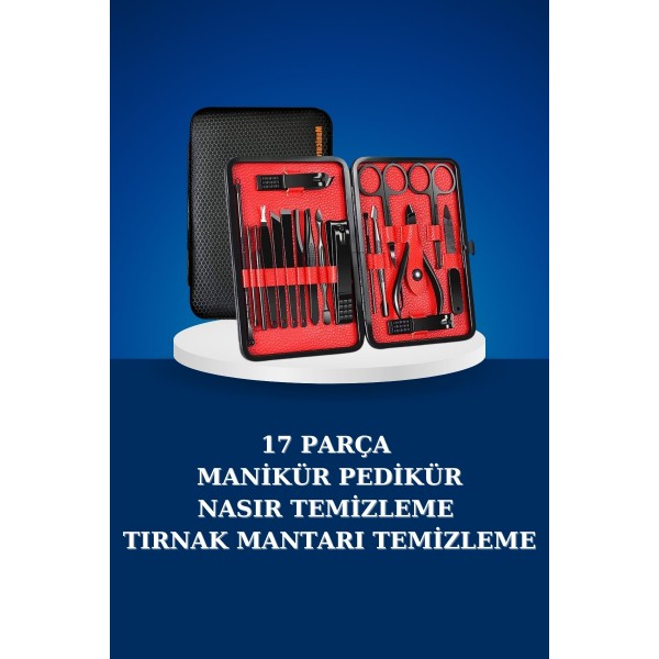 17 Parça Manikür Seti Taşınabilir Özel Çantalı El ve Ayak Bakımı Tırnak Batığı Temizleme