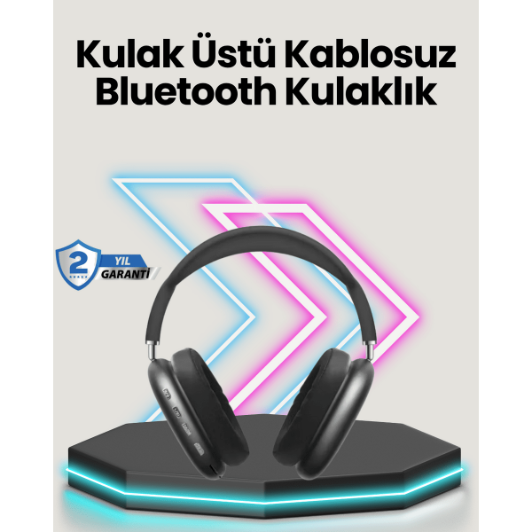 Bluetooth V5.0 Kablosuz Kulak Üstü Kulaklık | Katlanabilir, Mikro USB Girişli