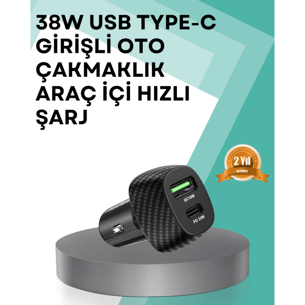 Çift Cihaz Destekli 38W Güçlü Çakmaklık Araç Şarj Cihazı