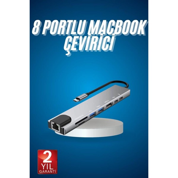 8 Port Çoklayıcı Macbook Ile Uyumlu Çoğaltıcı Type-C dönüştürücü TF SD kart