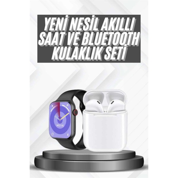 Akıllı Saat Gümüş Kasa Bluetooth Kulaklık Hediyeli Çok Fonksiyonlu İkili Set