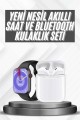 Akıllı Saat Gümüş Kasa Bluetooth Kulaklık Hediyeli Çok Fonksiyonlu İkili Set