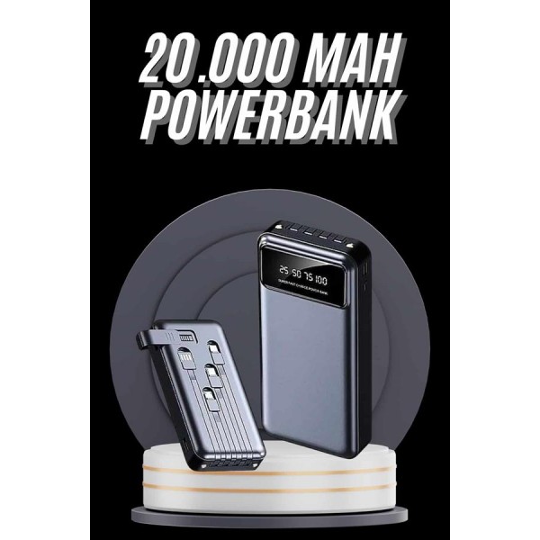 Hızlı Şarj Özellikli 20.000 Mah Dijital Göstergeli USB Girişli Android ve İOS Uyumlu Powerbank