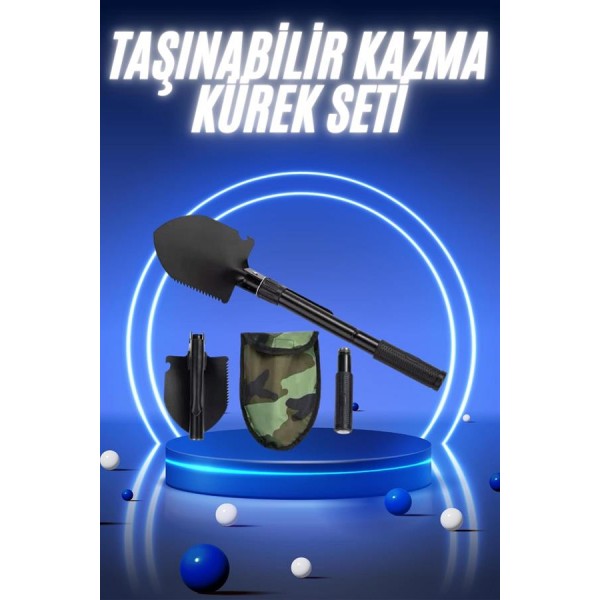 Pusulalı Katlanabilir Kazma Kürek Kamp Seti Kamp Küreği Portatif Çantalı