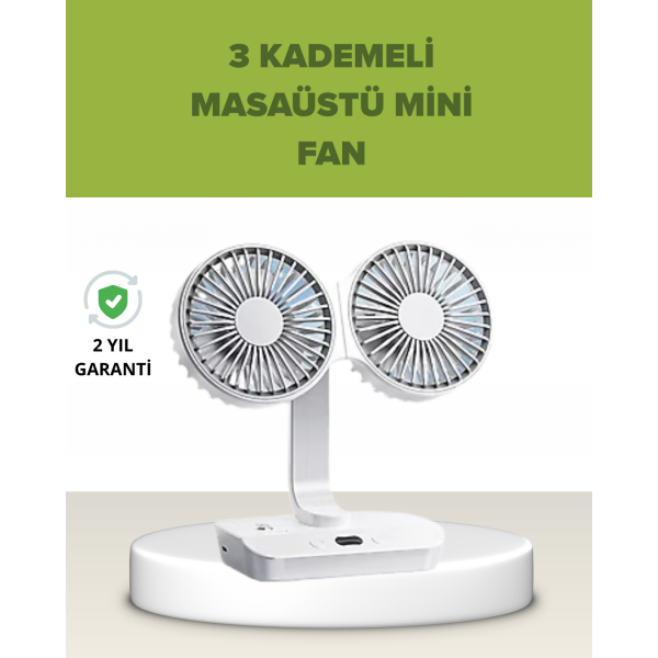 Çift Kafalı Masaüstü ve Duvar Tipi Sessiz USB Şarjlı Fan