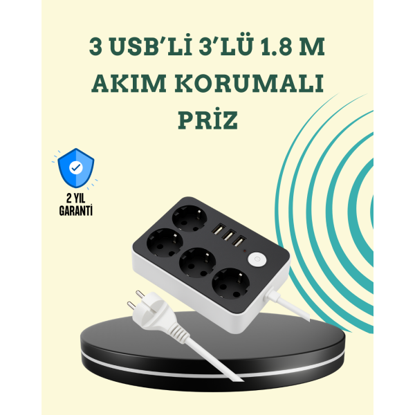 7 Cihazı Aynı Anda Destekleyen 3 USB Portlu 4’lü Priz