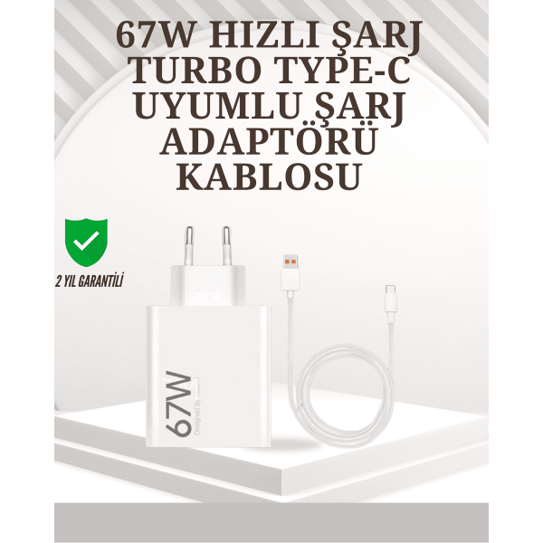 Type-C Uyumlu 67W Turbo Hızlı Şarj Aleti Akıllı Koruma Sistemli