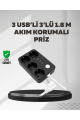 4.1A Hızlı Şarjlı Akım Korumalı 4 Priz ve 3 USB Çıkışlı Priz