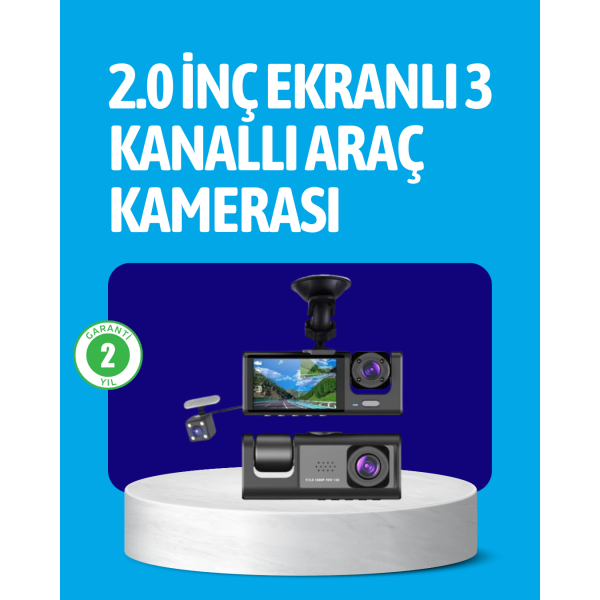 3 Kameralı Araç İçi Kayıt Cihazı Suya ve Toza Dayanıklı Tasarım