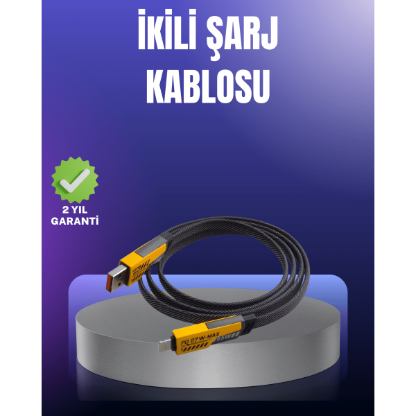 Evrensel Uyumluluklu Dayanıklı Metal Başlıklı Hızlı Şarj Kablosu