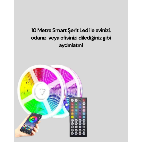 10 Metre Telefon Kontrollü Smart Şerit Led USB RGB Kumandalı