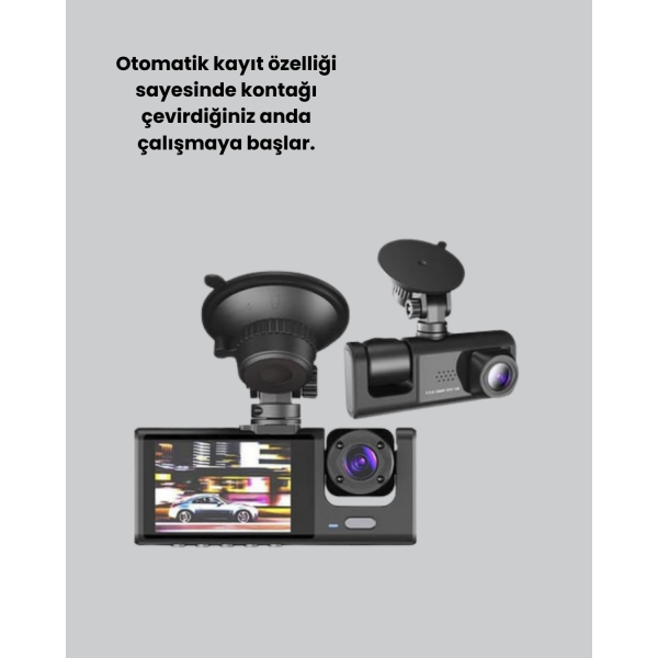 3 Kameralı Araç İçi Kayıt Cihazı Suya ve Toza Dayanıklı Tasarım