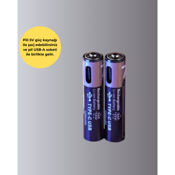 USB Type-C Şarjlı AAA Lityum Pil | 1.5V Sabit Voltaj, 1000+ Şarj Döngüsü ile Uzun Ömür