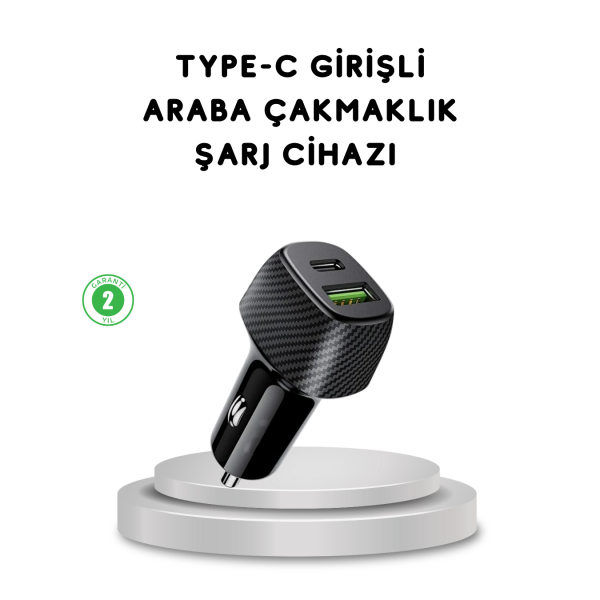 38W Araç Şarj Cihazı Type-C PD USB Hızlı Şarj Çift Port