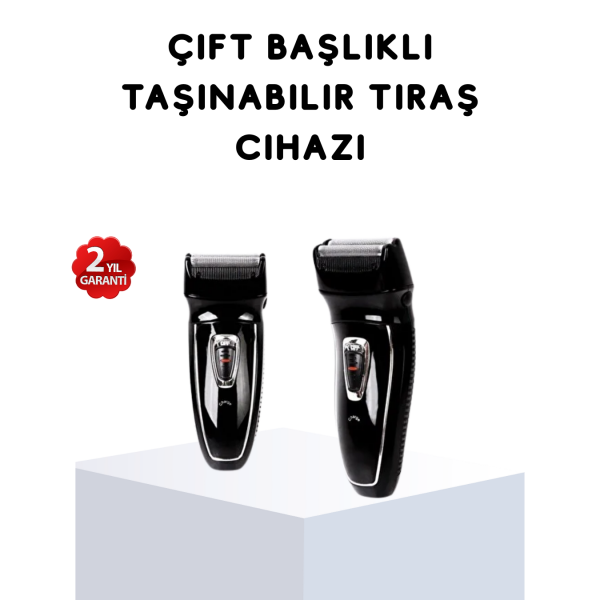 Kablosuz Tıraş Makinesi Çift Başlıklı Kuru Tıraş Folyo Başlık Şarj Göstergeli