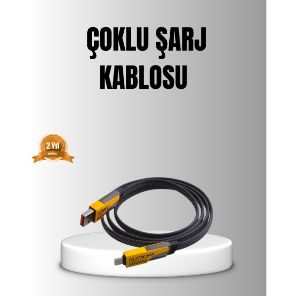 65W 4’ü 1 Arada Örgülü Hızlı Şarj Kablosu USB-C USB-A Çoklu Şarj Dayanıklı