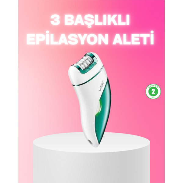 3 in 1 Epilatör Metal Başlıklı IPX5 Su Geçirmez 90 Dakika Şarjlı Epilasyon Cihazı