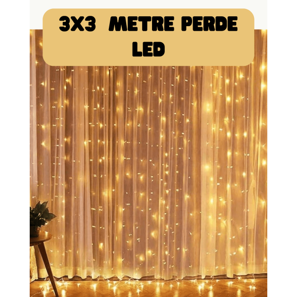 3x3 Metre Perde LED Işık Sıcak Şelale Tasarım Dekoratif Aydınlatma