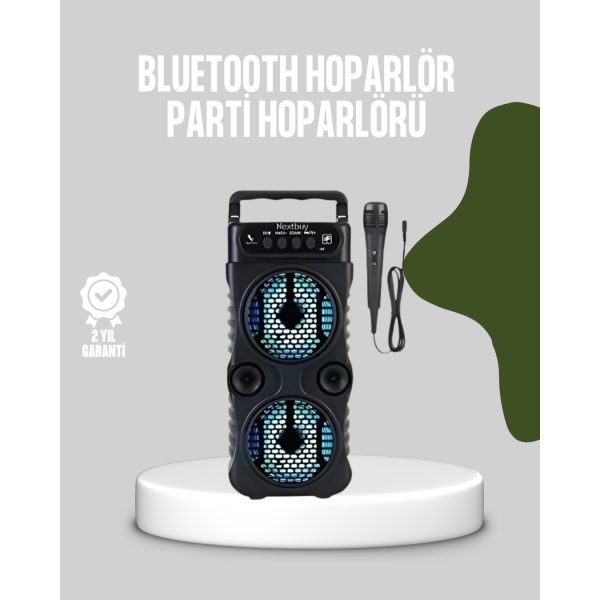 Bluetooth Bağlantılı LED Işıklı Taşınabilir Hoparlör – 1200 mAh Şarjlı, FM Radyolu