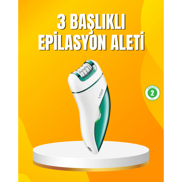 Şarjlı 3’ü 1 Arada VGR Epilatör LED Işıklı Suya Dayanıklı Hassas Bölge Epilasyon Makinesi