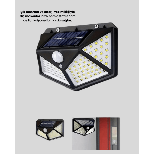 100 LED Solar Lamba Hareket Algılamalı Bahçe Duvar Dış Mekan Aydınlatma