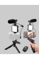 Telefon Video Çekim Kiti LED Aydınlatma Mikrofon Tripodlu Tam Set