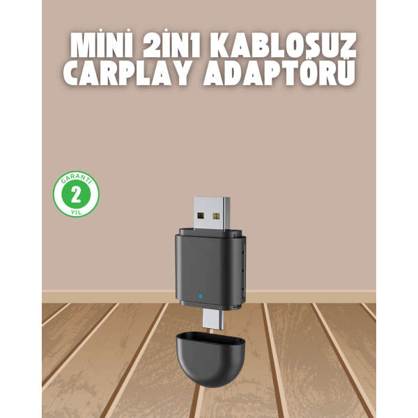 Kablosuz CarPlay Adaptörü – USB-A & Type-C Uyumlu Hızlı Bağlantı Cihazı
