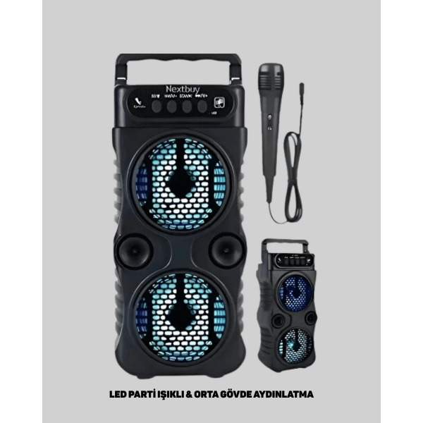 Bluetooth Bağlantılı LED Işıklı Taşınabilir Hoparlör – 1200 mAh Şarjlı, FM Radyolu