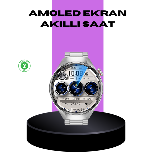 Akıllı Saat Metal Kordonlu Tam Ekran AMOLED – Arama ve Sağlık Takip Özellikli