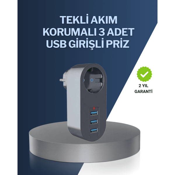 Çocuk Korumalı Termal Priz – 3'lü USB Şarj ve Akım Koruması