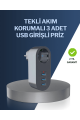 Çocuk Korumalı Termal Priz – 3'lü USB Şarj ve Akım Koruması