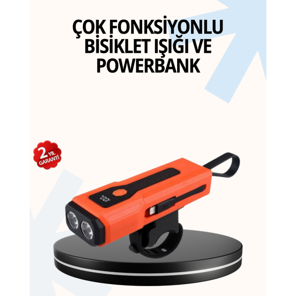 Powerbank Özellikli Bisiklet Işığı Dijital Göstergeli Led