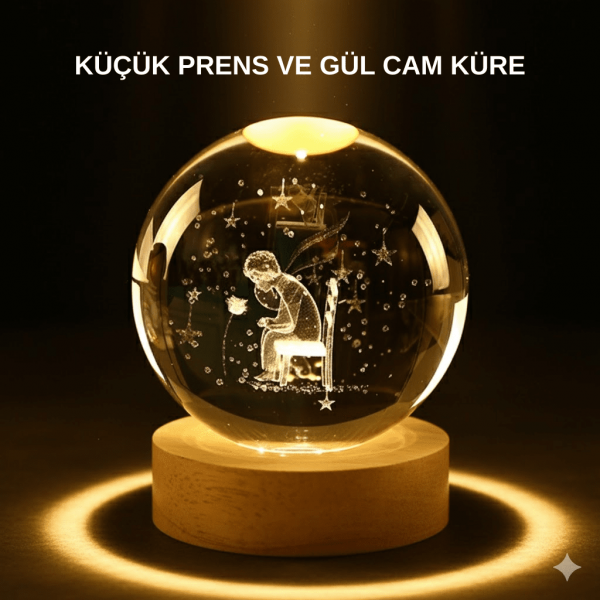 Küçük Prens Işıklı Küre Lamba Ahşap Taban Büyük Boy Hediyelik