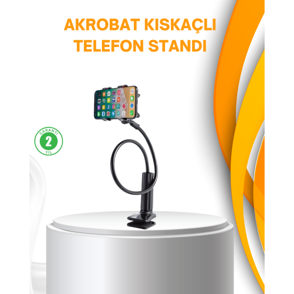 Esnek Gövdeli Mandallı Masaüstü Telefon Tutucu