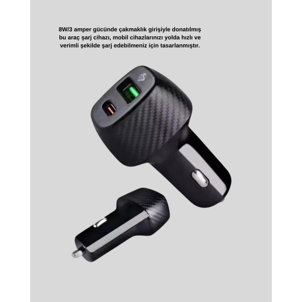 Bluetooth AUX Çevirici ve PD Destekli Araç Şarj Cihazı 2’li Set