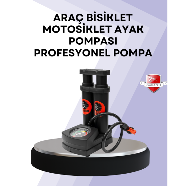 Basınç Saatli Ayak Pompası Bisiklet ve Araç Uyumlu