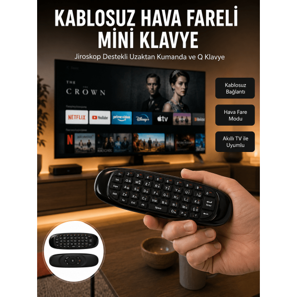 Android TV ve PC Uyumlu Kablosuz Hava Fareli Kumanda