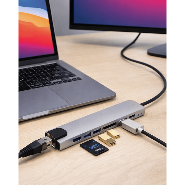 8 Port Type C Hub USB HDMI RJ45 SD TF Kart Okuyucu Çoklayıcı