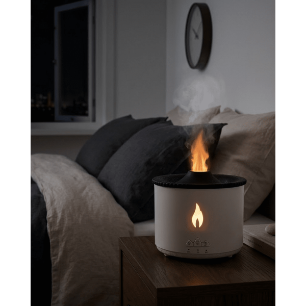 Alev ve Volkan Efektli Ultrasonik Aroma Difüzörü LED Gece Lambalı Hava Nemlendirici