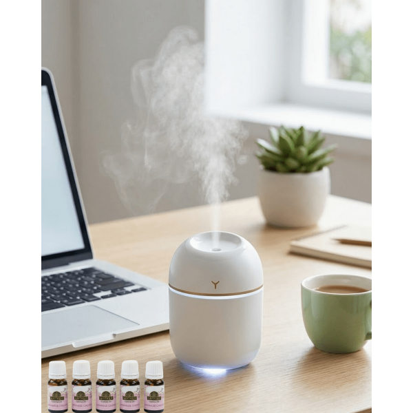 Mini Hava Nemlendirici USB Bağlantılı LED Işıklı 5 Esans Hediyeli Aromaterapi Difüzörü