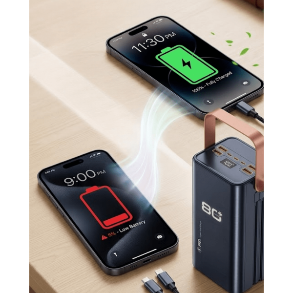 Ultra Güçlü Powerbank 80000 mAh Çoklu Cihaz Şarj Destekli LED Ekranlı Taşınabilir Batarya